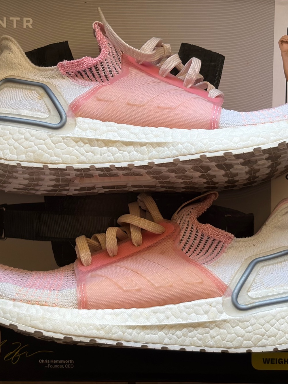 adidas Women’s Pink and White Knit Sneakers